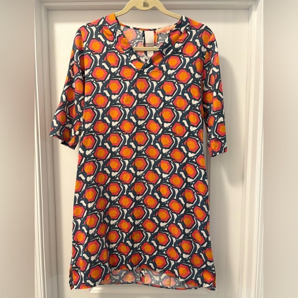 Vilagallo Women’s Dress - Orange and Blue Geometric Size 40 UK (US 10-12) Spain